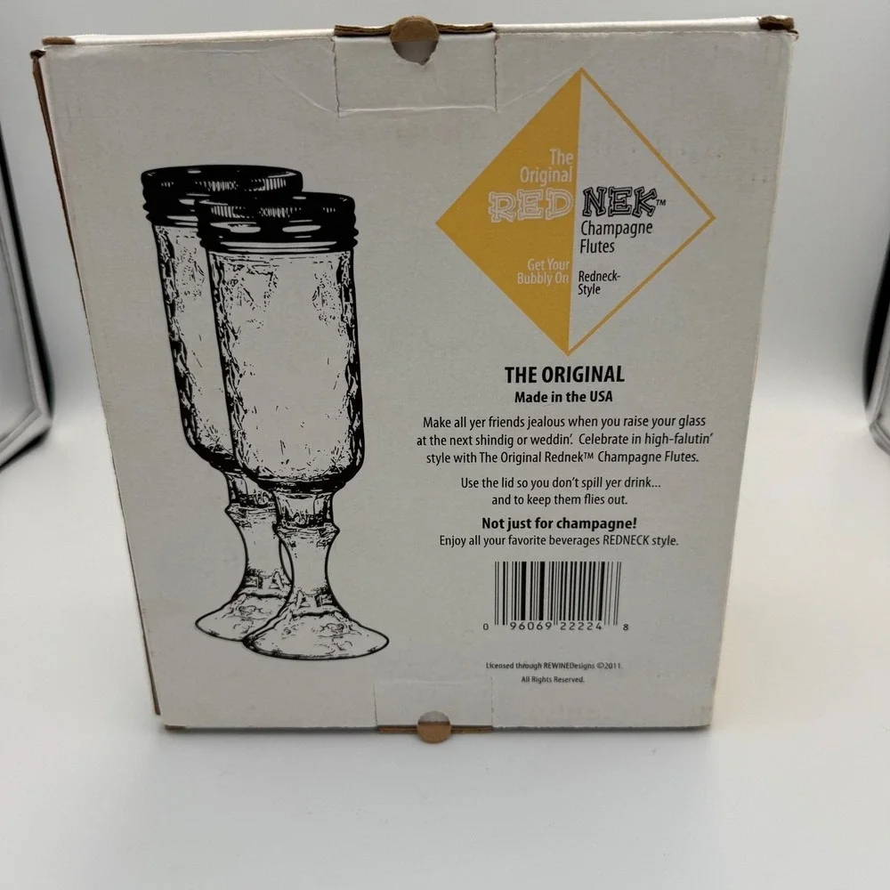 The Original RedNek Champagne Flutes by Carson Set of 2 12oz Mason Jar Stemware